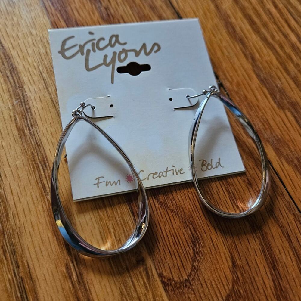 Erica Lyons Contemporary Minimalist Silver-Tone Wave Teardrop Dangle Earrings